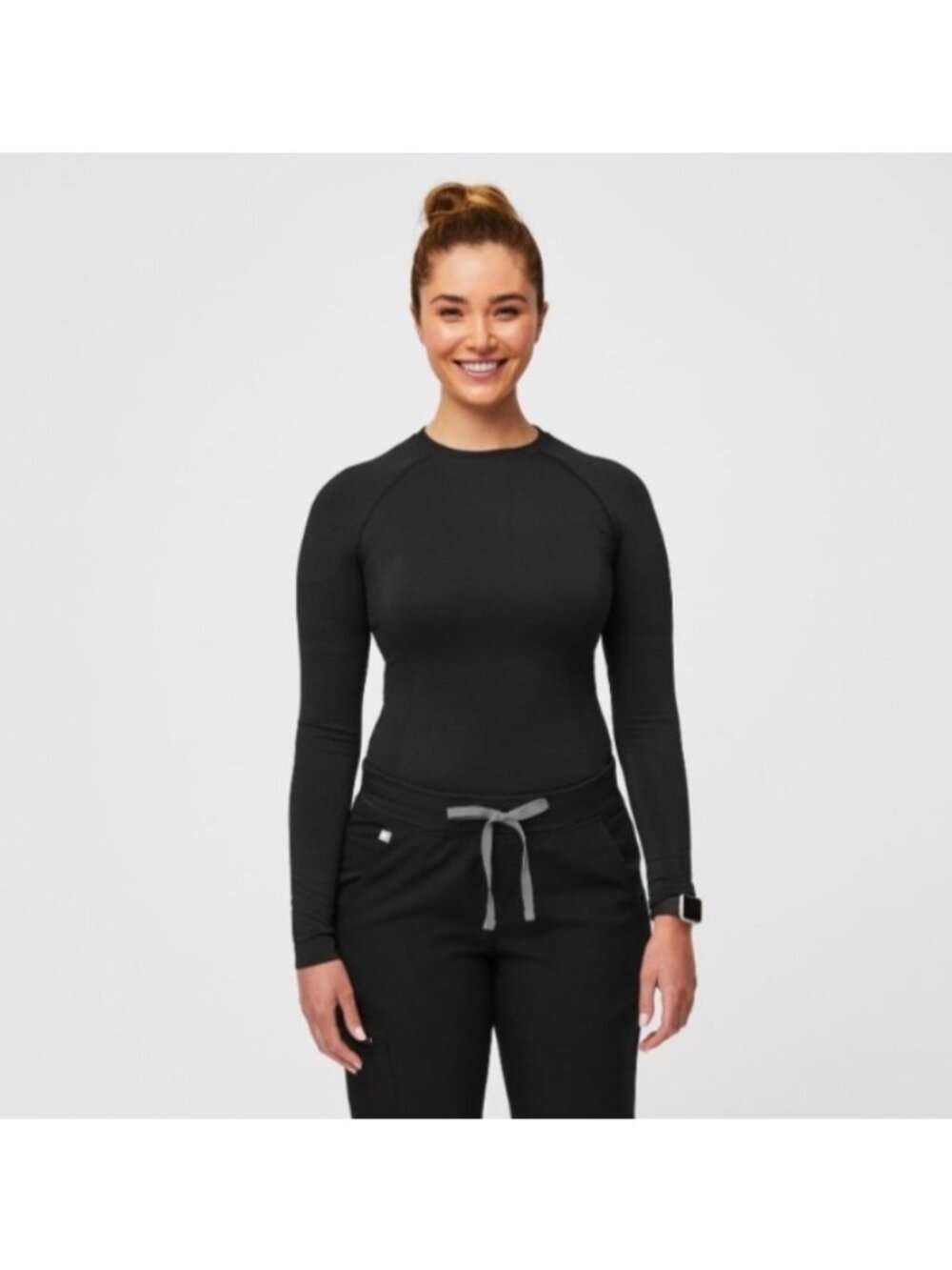 Figs Salta Seamless Underscrub Long-Sleeve Top Black Stretchy Lightweight Large